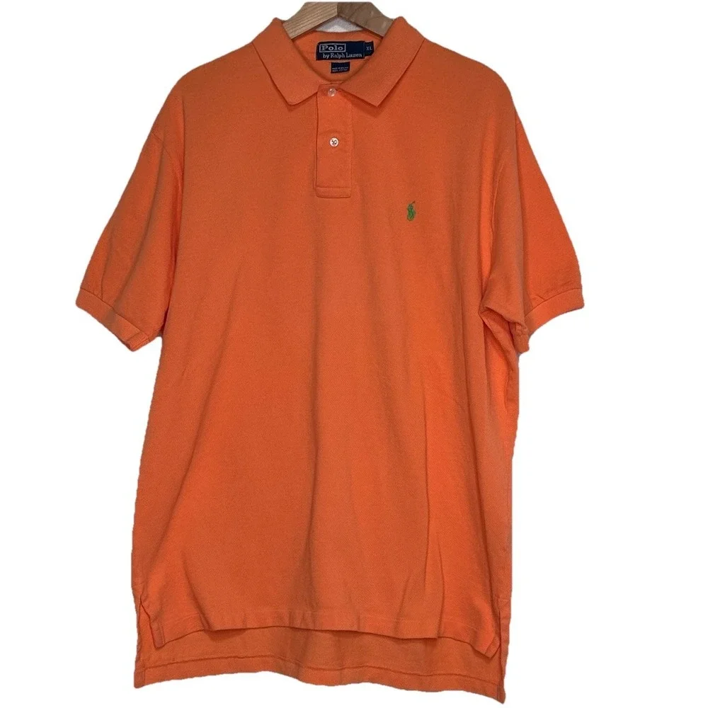 Polo Ralph Lauren Polo Shirt XL Orange Short Sleeve Pique Cotton Green Pony Logo